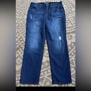 Democracy Jeans Womens Size 8 Ab Solution Straight Dark Wash Distressed EUC